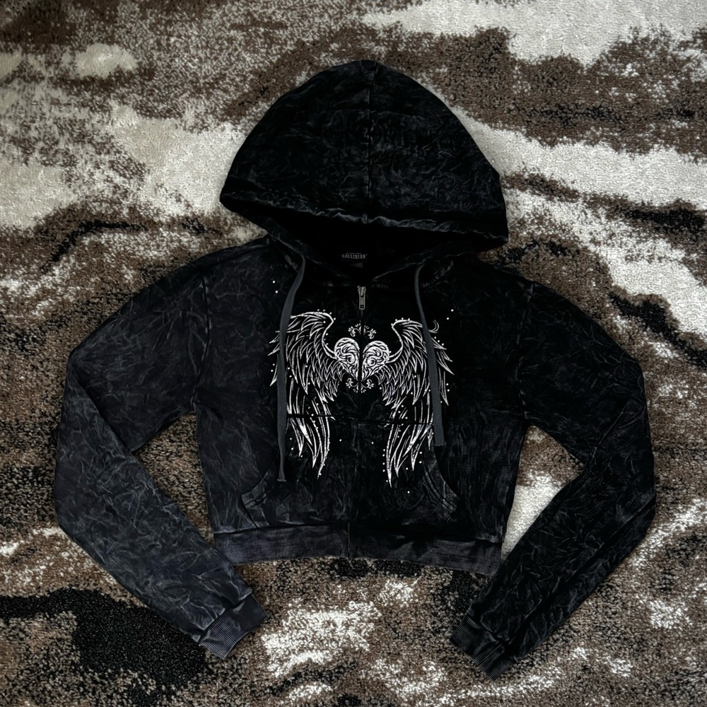 Black Hooded Jacket with Wing Design